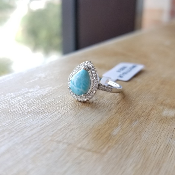 Natural Pear Larimar and Sterling Ring - Picture 3 of 6